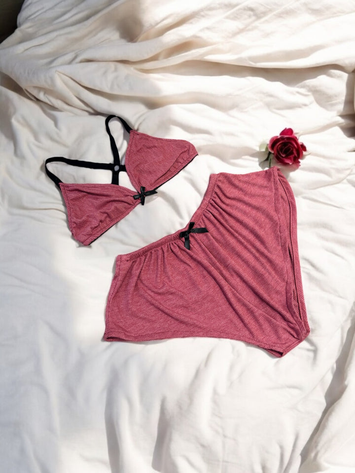 Dusky Pink Ribbed 2-Piece Loungewear Set