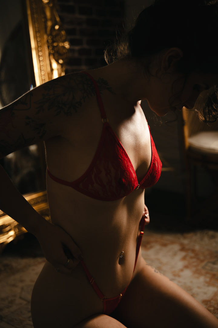 Red Rose Lace Lingerie Set