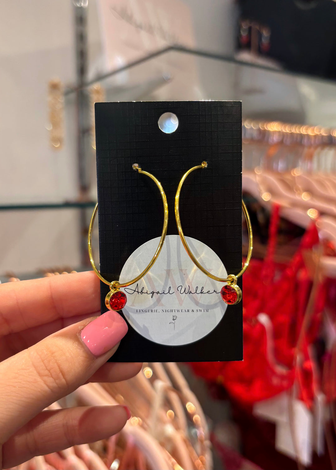 Red Jewel Hoop Earrings