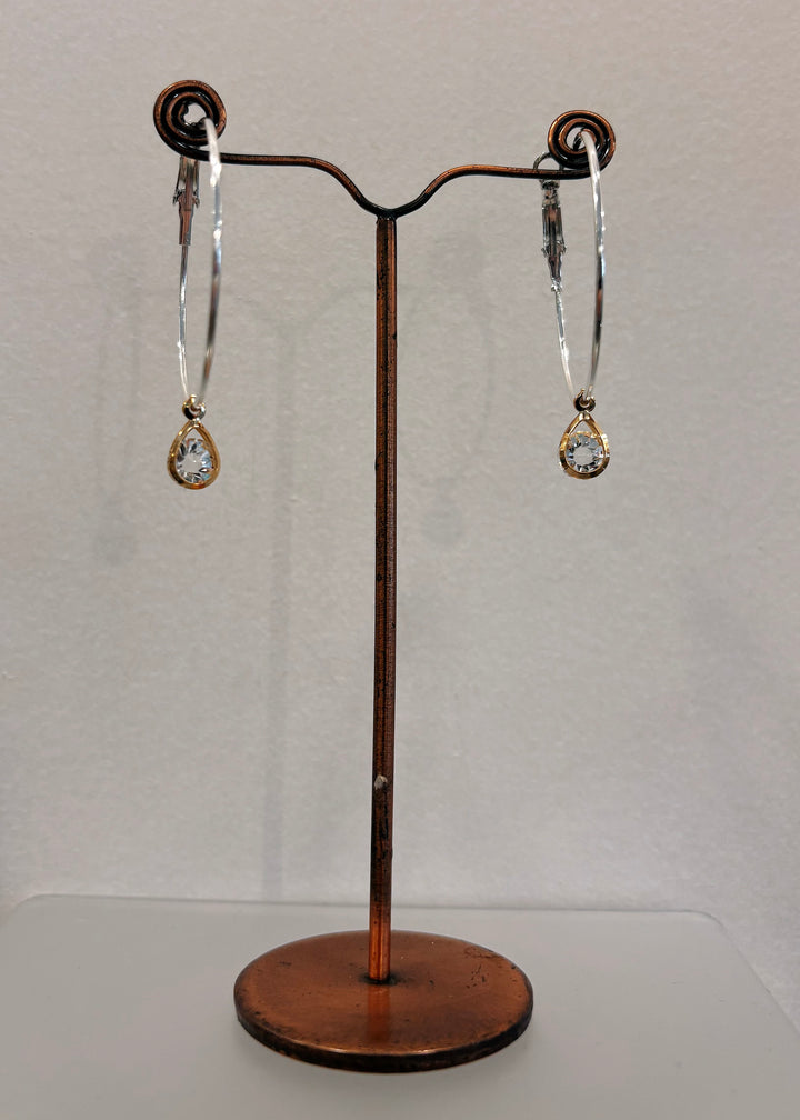 Silver Rhinestone Pendant Hoop Earrings