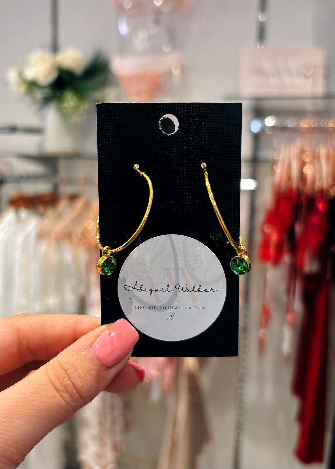 Mini Green Jewel Hoop Earrings