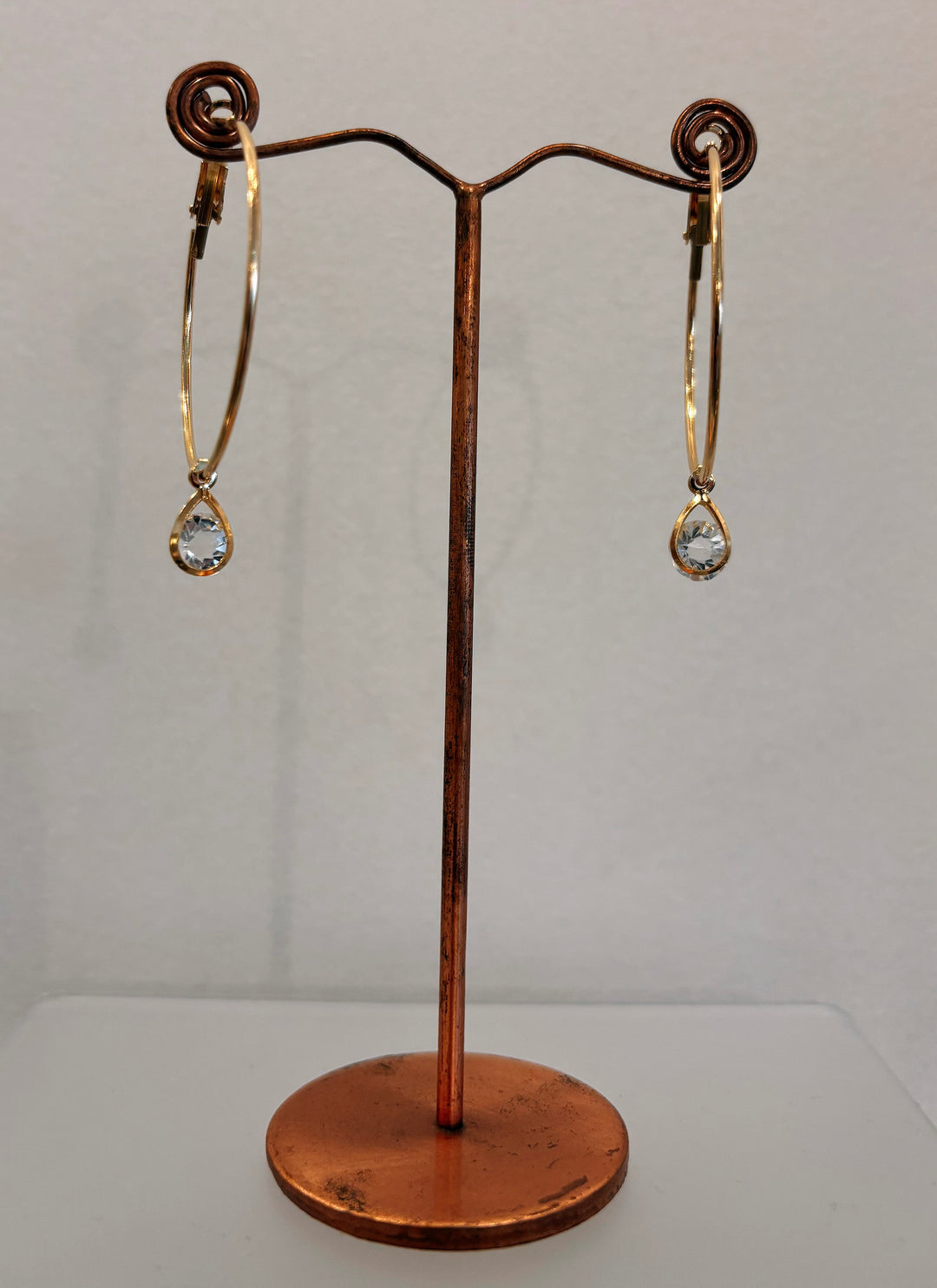 Gold Rhinestone Pendant Hoop Earrings