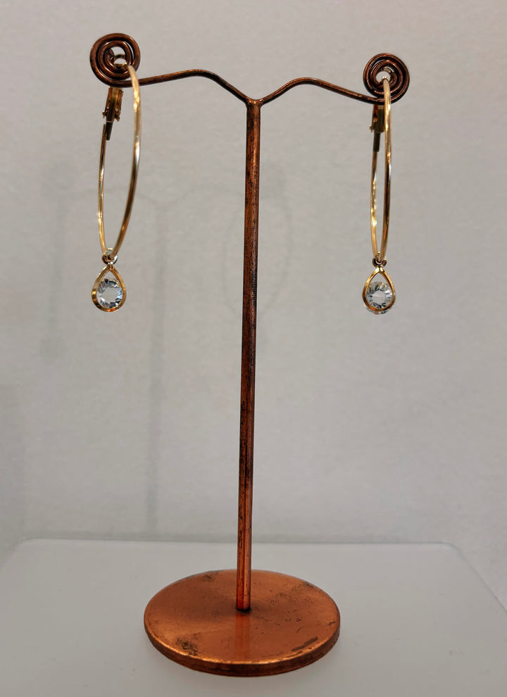 Gold Rhinestone Pendant Hoop Earrings