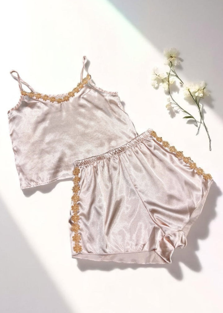 Satin 2-Piece Nightwear Set In Champagne
