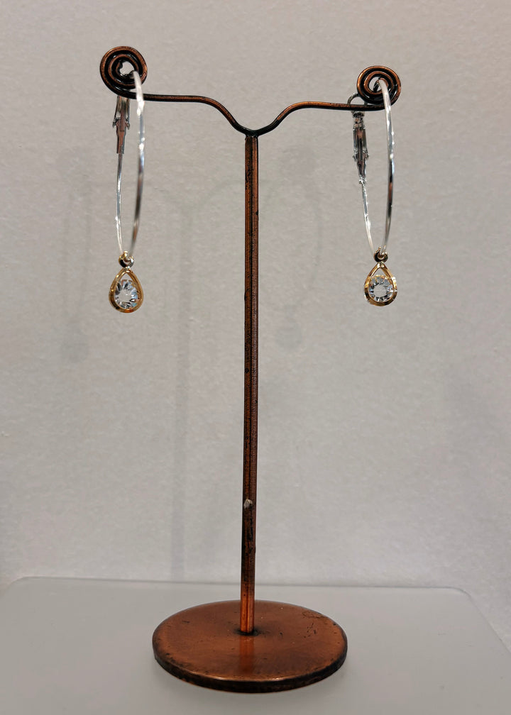 Silver Rhinestone Pendant Hoop Earrings