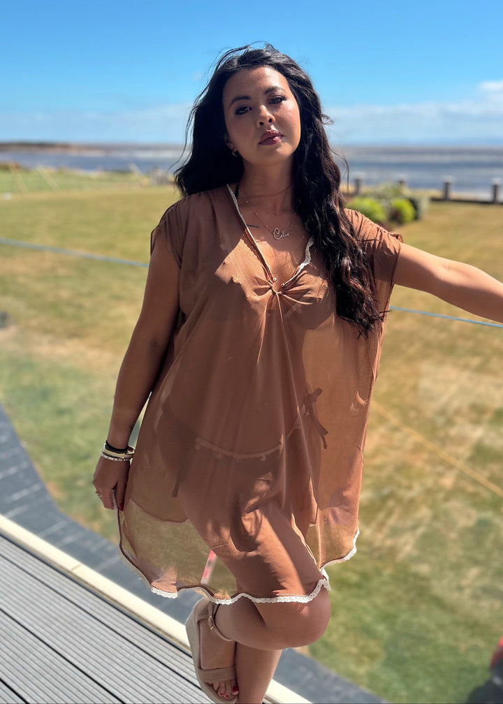 Brown Mesh Cover-Up
