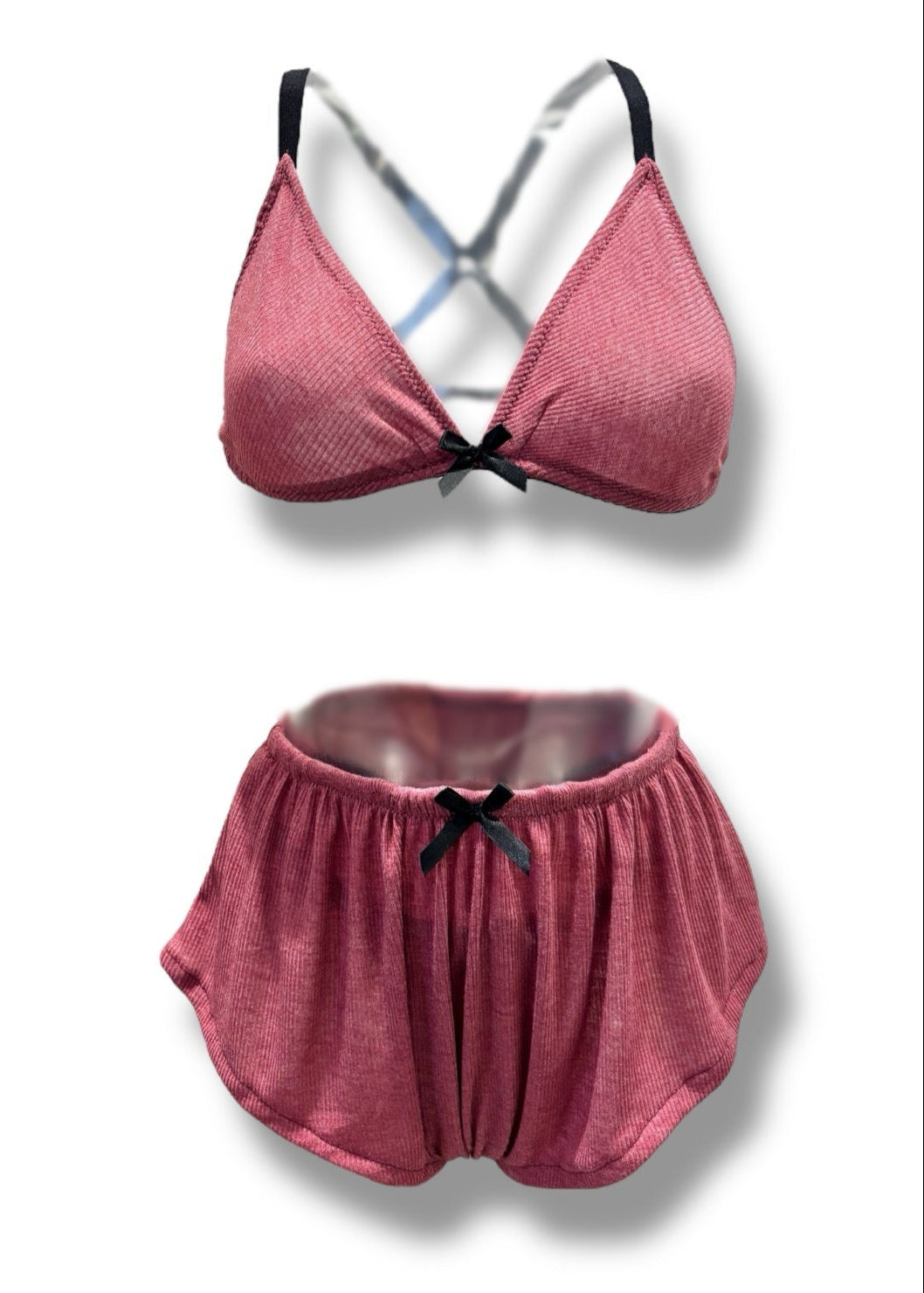 Dusky Pink Ribbed 2-Piece Loungewear Set