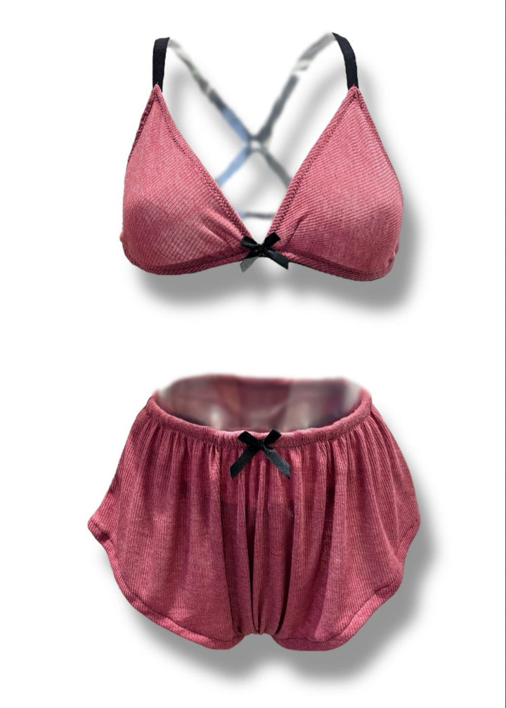 Dusky Pink Ribbed 2-Piece Loungewear Set