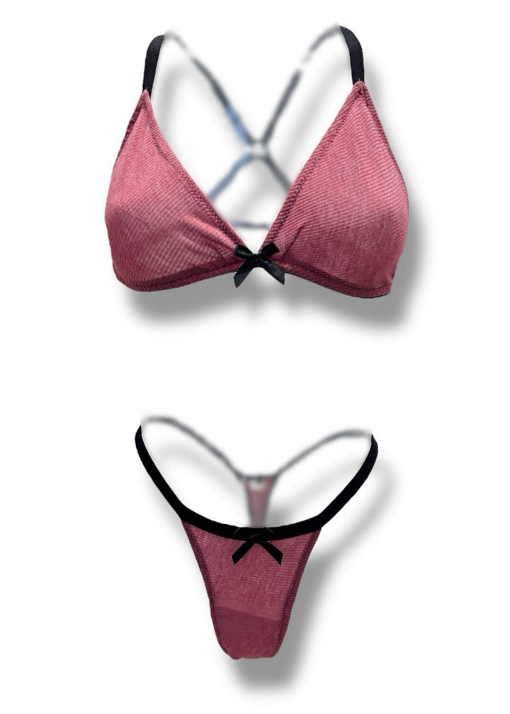 Dusky Pink Ribbed loungewear Lingerie Set
