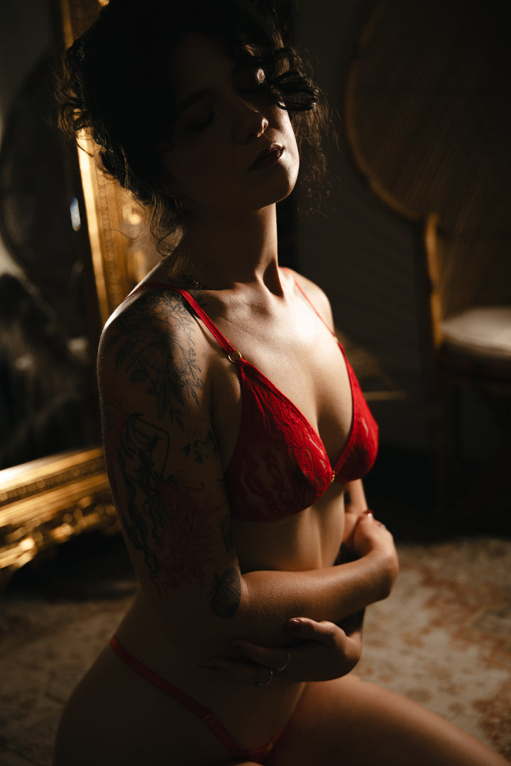 Red Rose Lace Lingerie Set