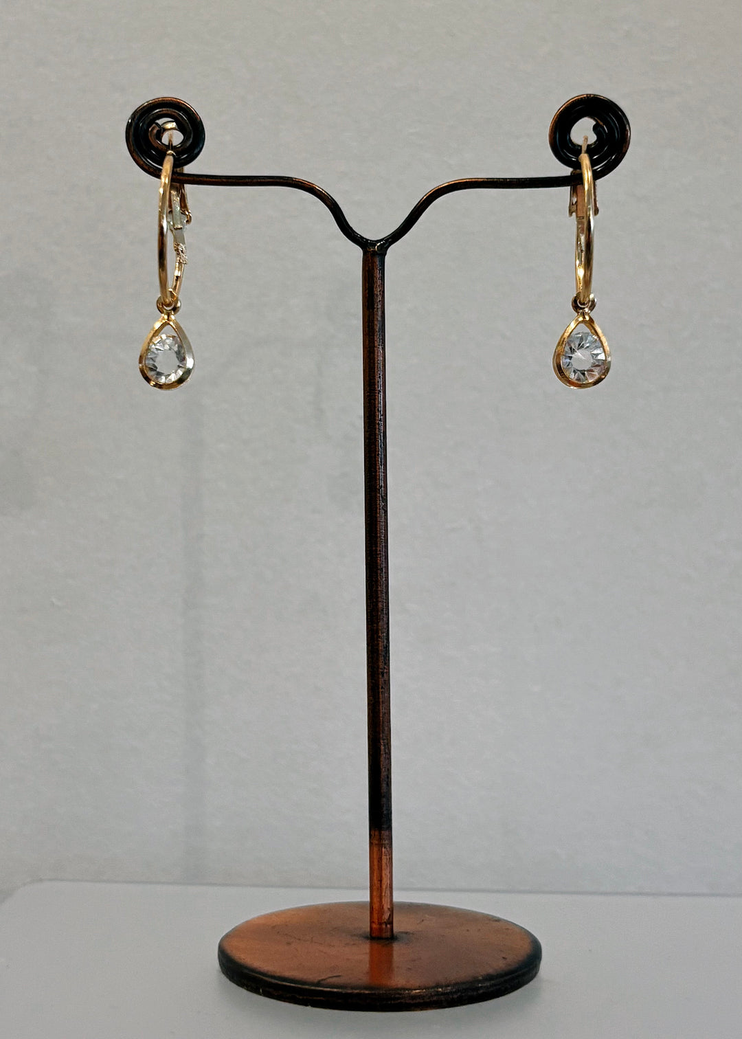 Small Gold Rhinestone Pendant Hoop Earrings