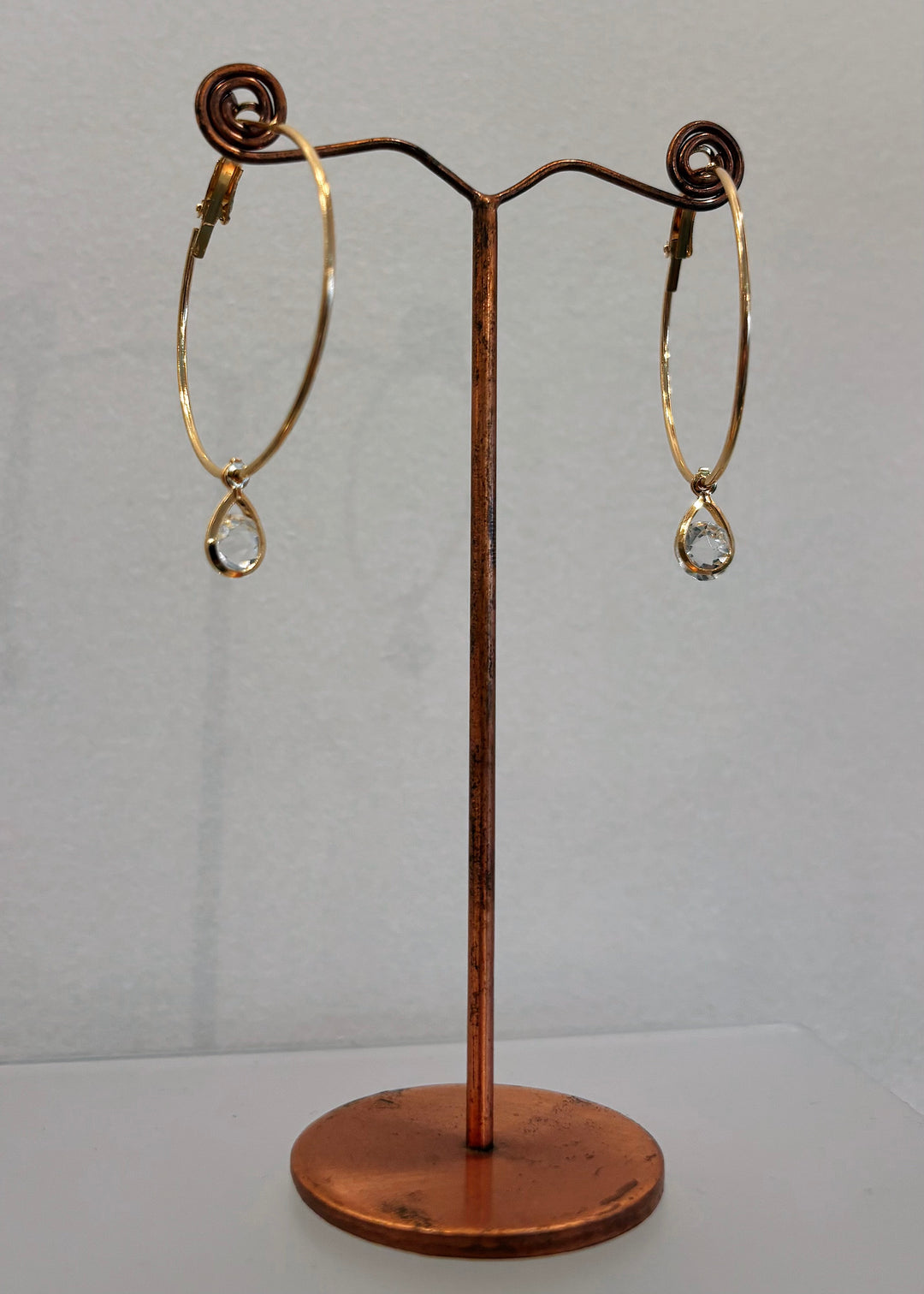 Gold Rhinestone Pendant Hoop Earrings