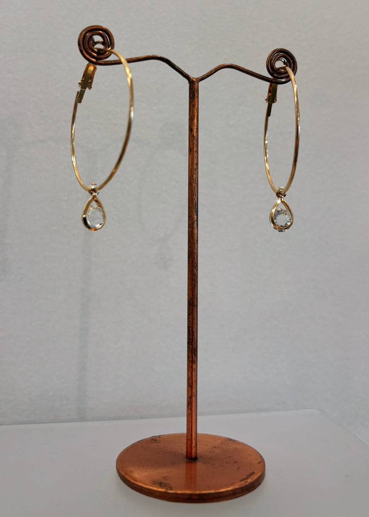 Gold Rhinestone Pendant Hoop Earrings