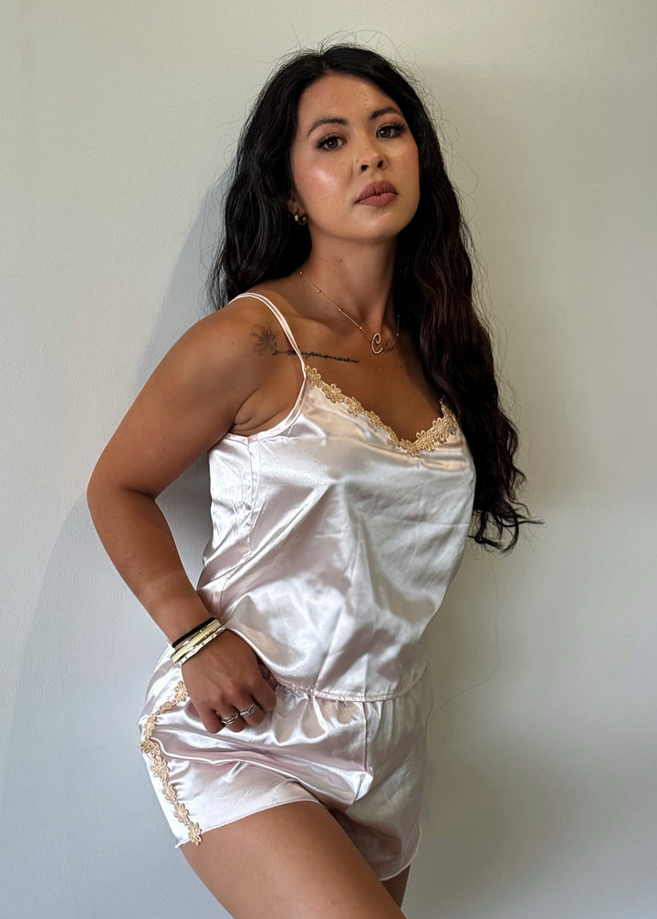 Satin 2-Piece Nightwear Set In Champagne