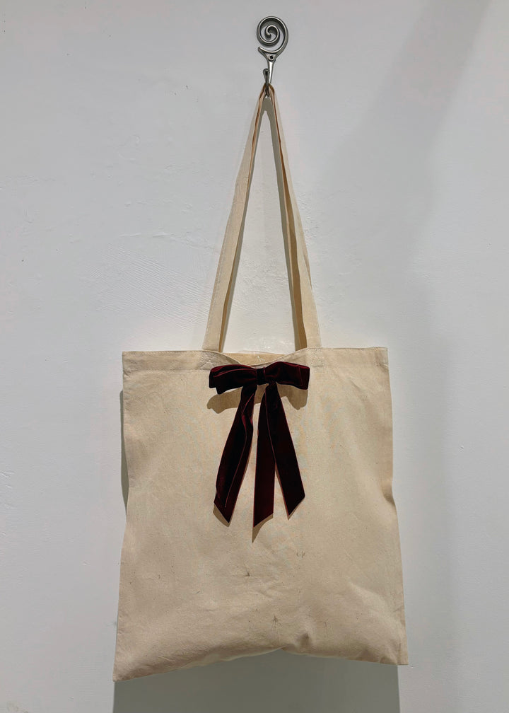 Burgundy Velvet Bow Tote Bag
