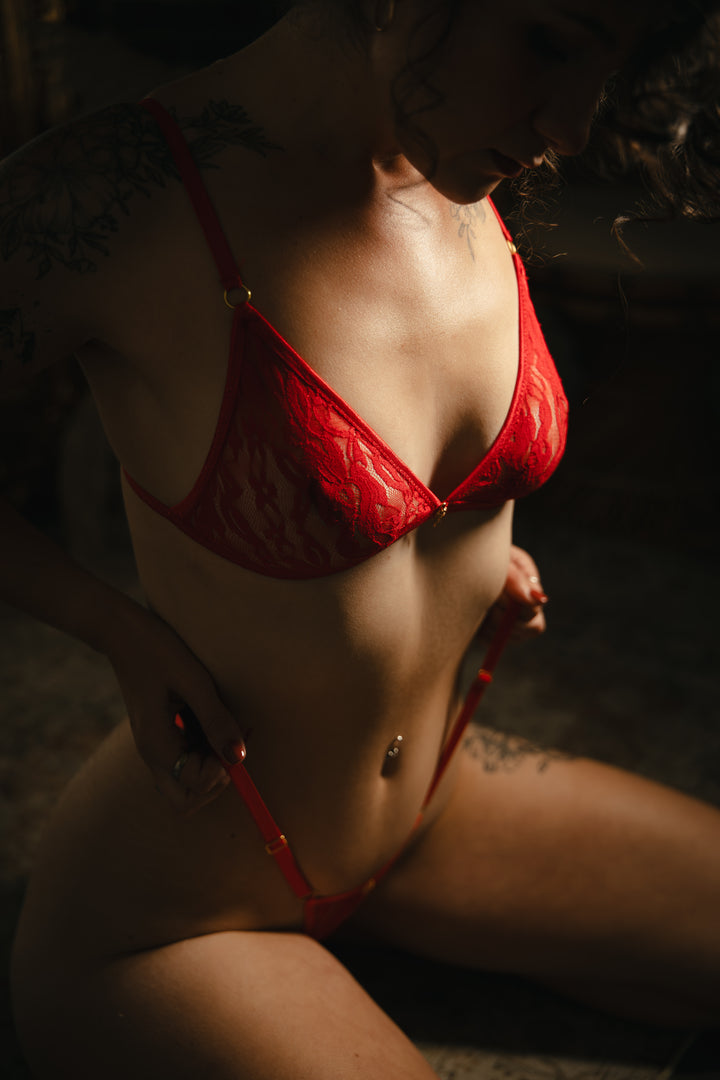 Red Rose Lace Lingerie Set