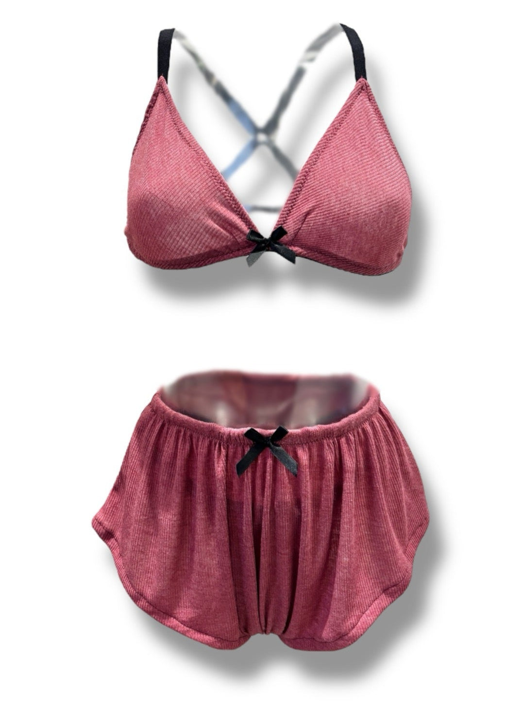 Dusky Pink Ribbed Nightwear Shorts