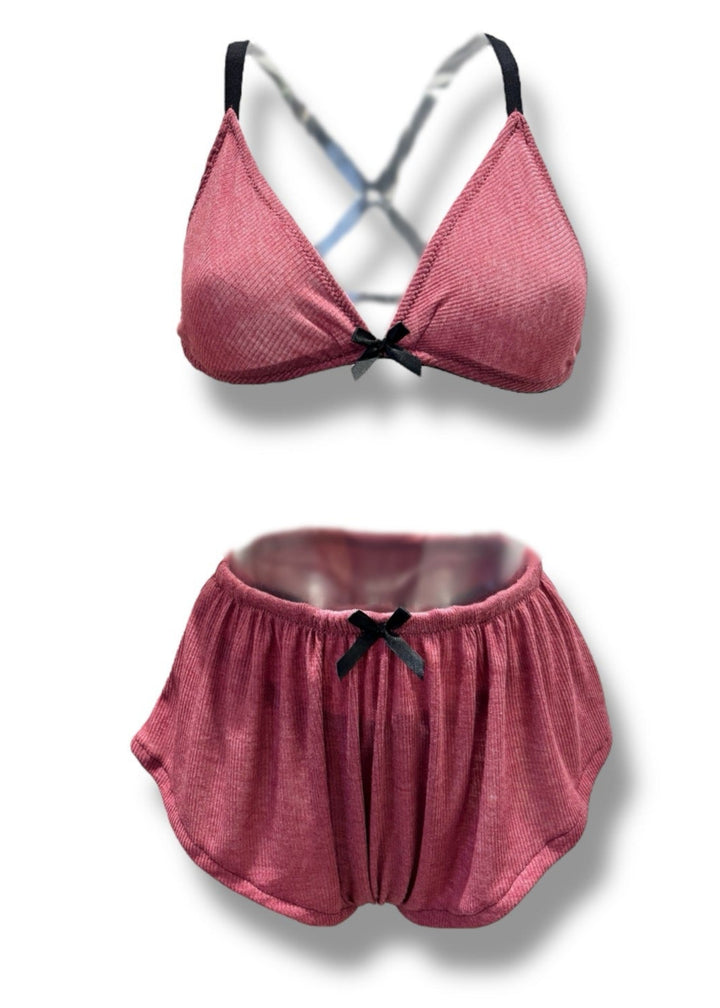 Dusky Pink Ribbed Nightwear Shorts