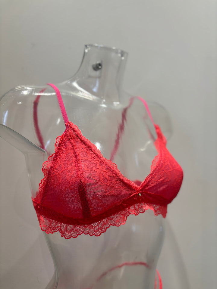 Theia Coral Lace Bralette Lingerie Set