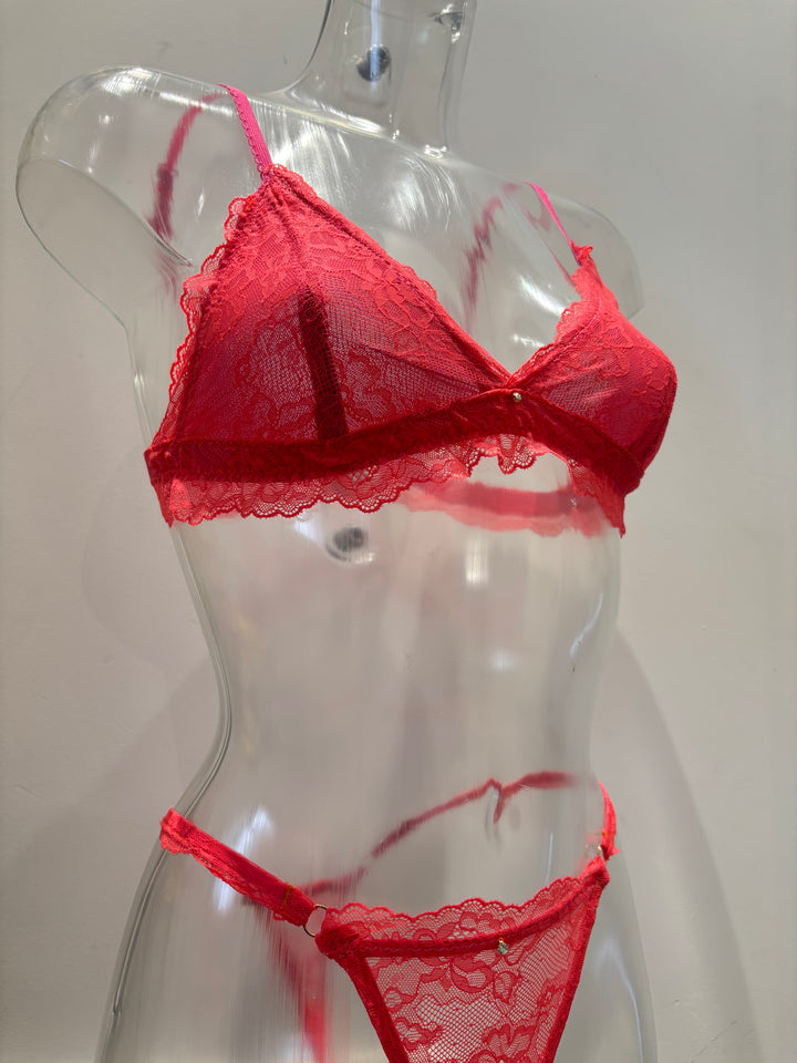 Theia Coral Lace Bralette Lingerie Set