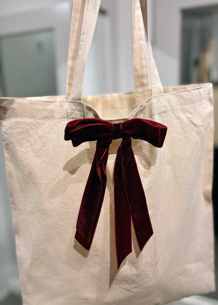 Burgundy Velvet Bow Tote Bag