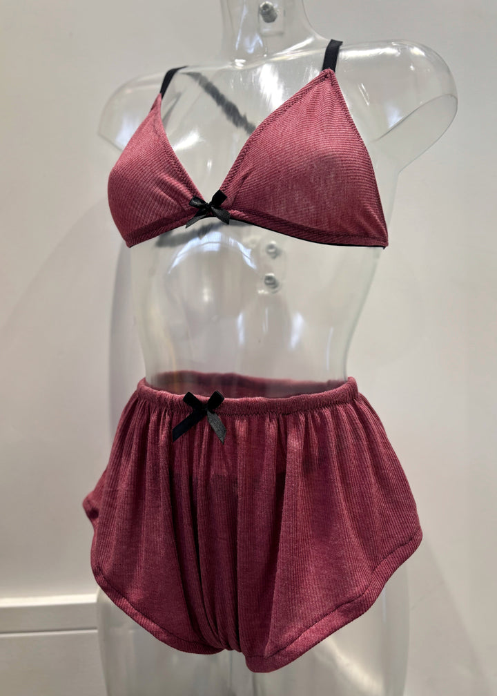 Dusky Pink Ribbed Nightwear Shorts