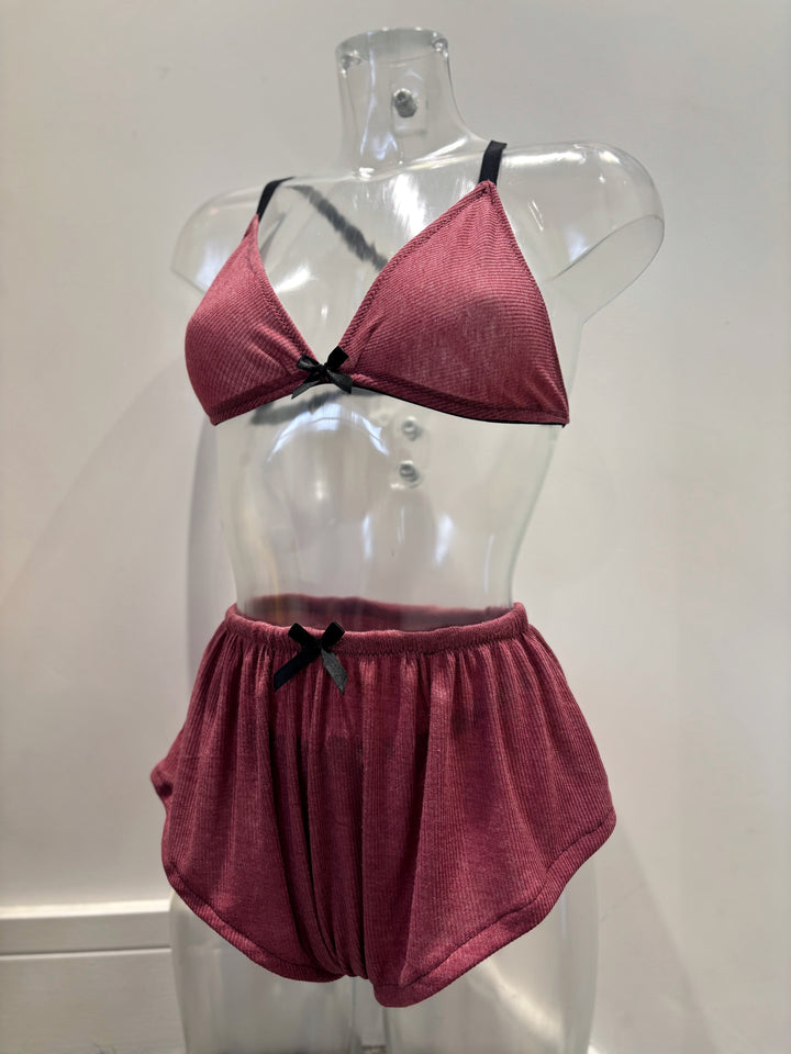 Dusky Pink Ribbed 2-Piece Loungewear Set