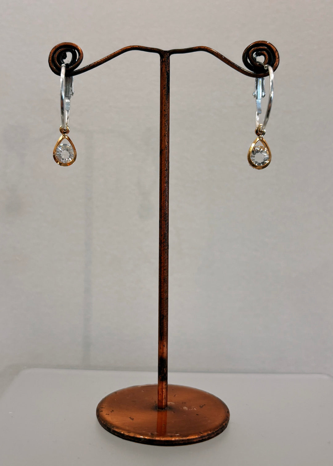 Small Silver Rhinestone Pendant Hoop Earrings