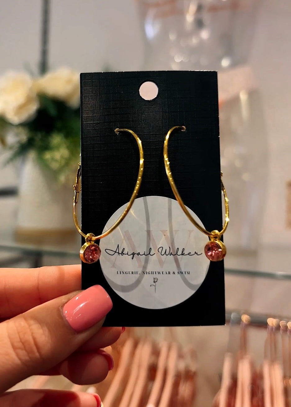 Pink Jewel Hoop Earrings