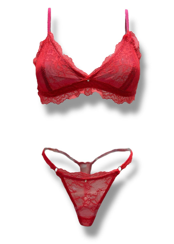 Theia Coral Lace Bralette Lingerie Set
