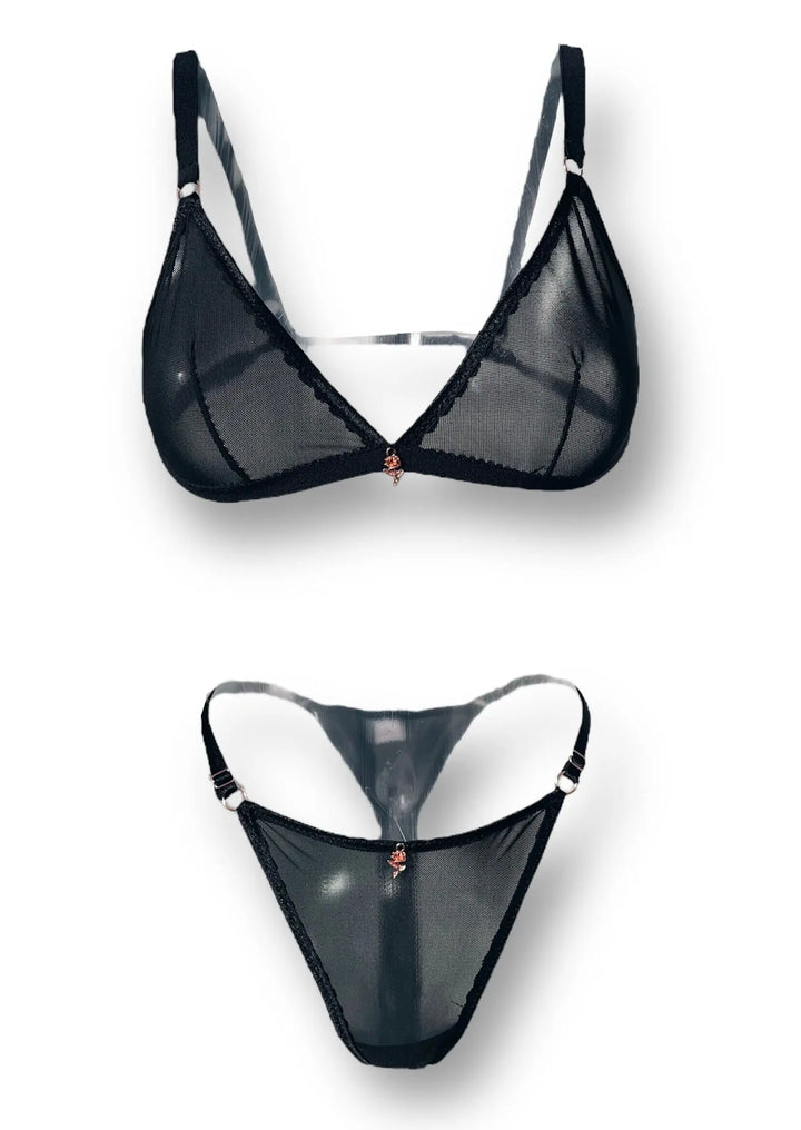 Black Mesh Triangle Lingerie Set
