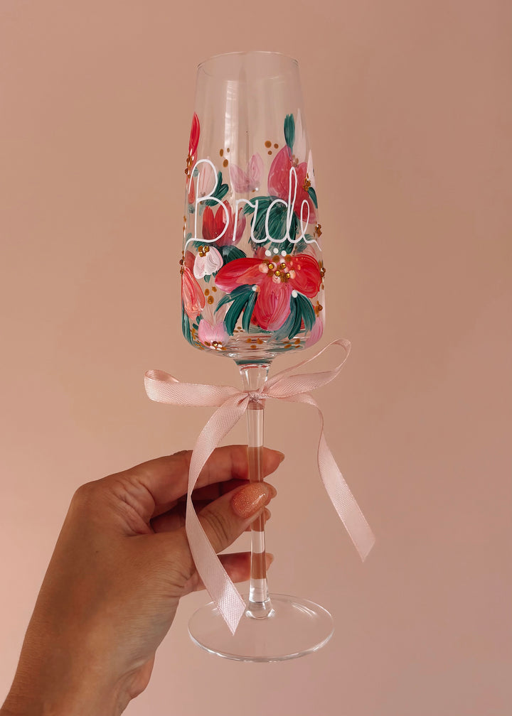 Premium Hand Painted Wedding/ Bridal Prosecco Glasses With Embellishment