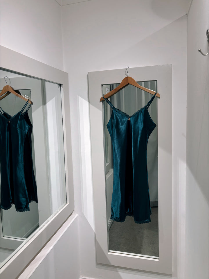 Jade Satin Night Dress With Lace Trim