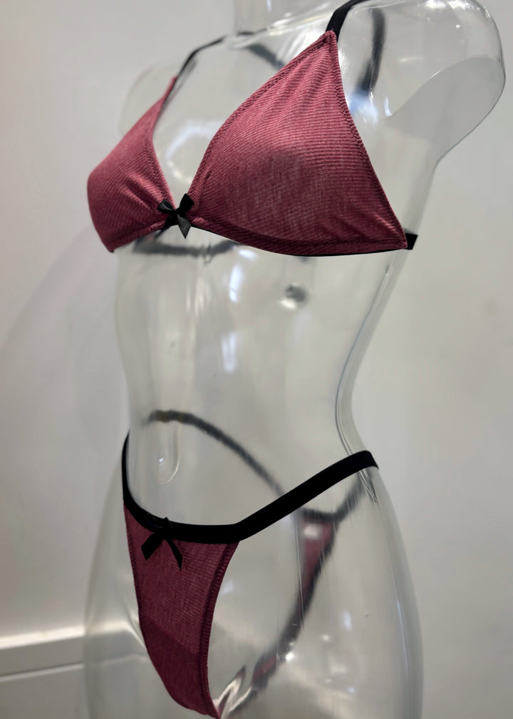 Dusky Pink Ribbed Loungewear 3-Piece Set