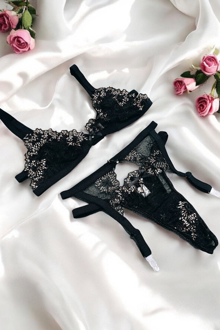 Chloe Embroidered Lingerie 3-Piece Set