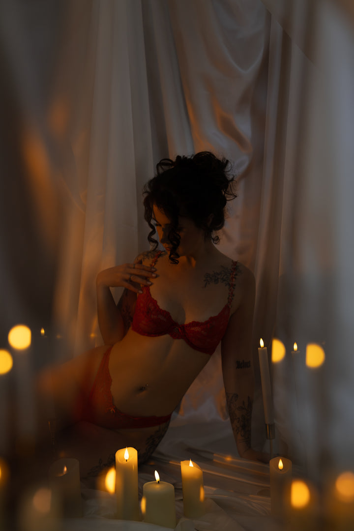 Scarlett Red Underwired Lingerie Set With Floral Straps