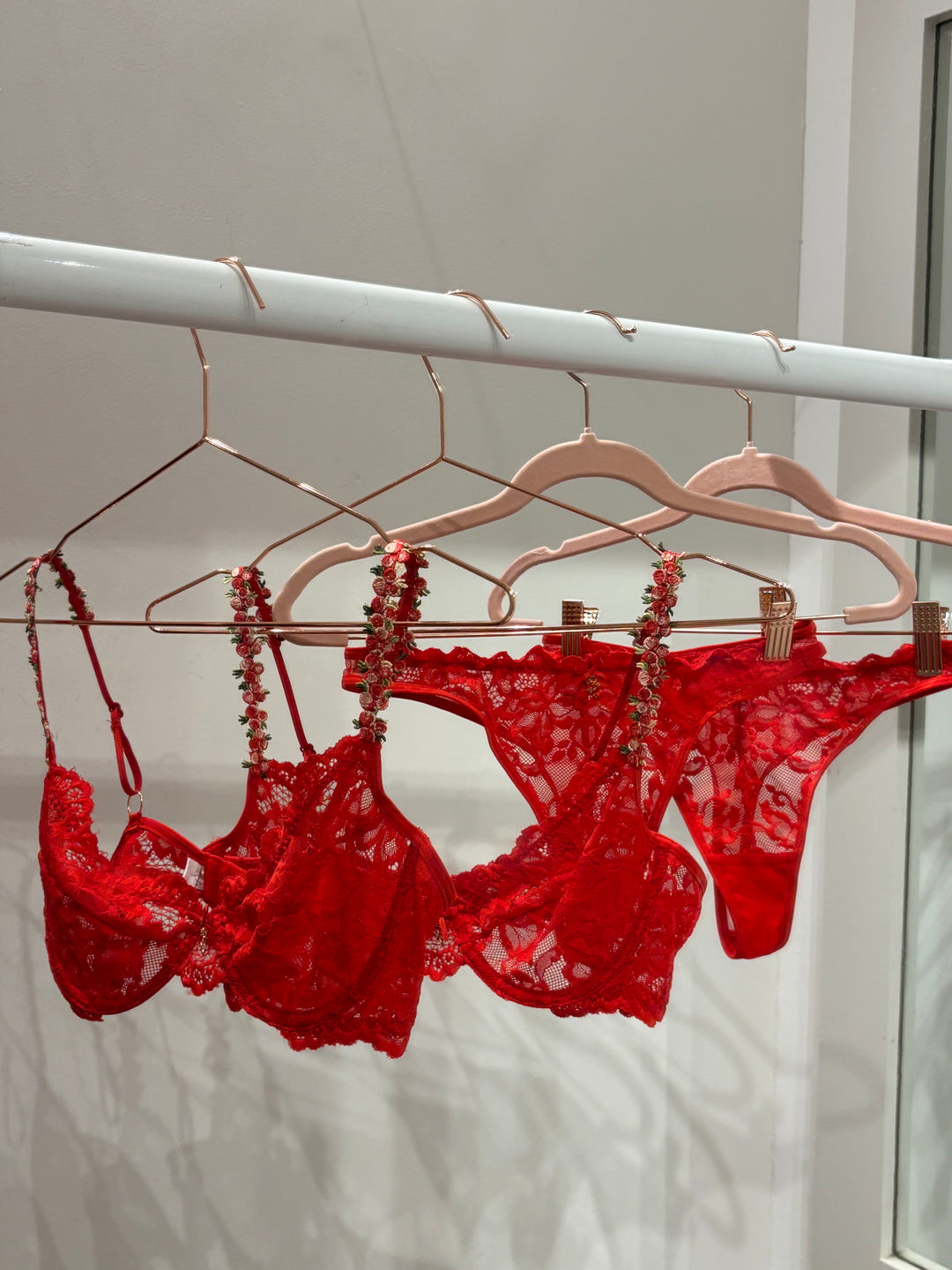 Scarlett Red Underwired Lingerie Set With Floral Straps