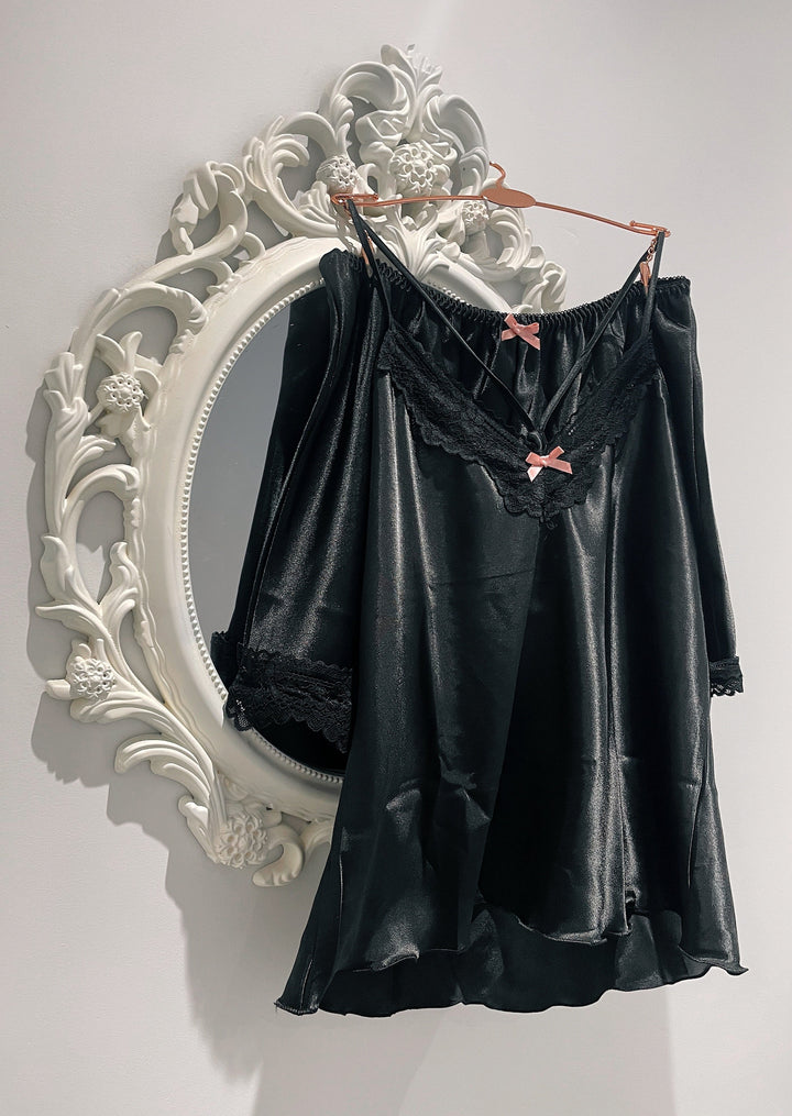 Mia Satin Pyjama Set In Black