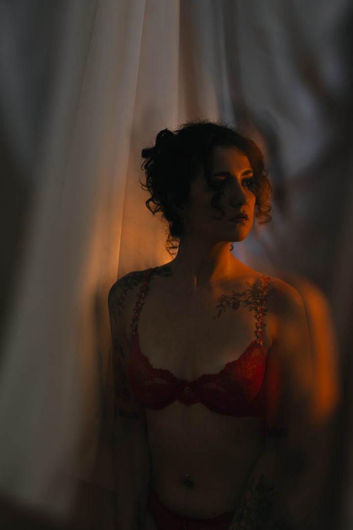 Scarlett Red Underwired Lingerie Set With Floral Straps