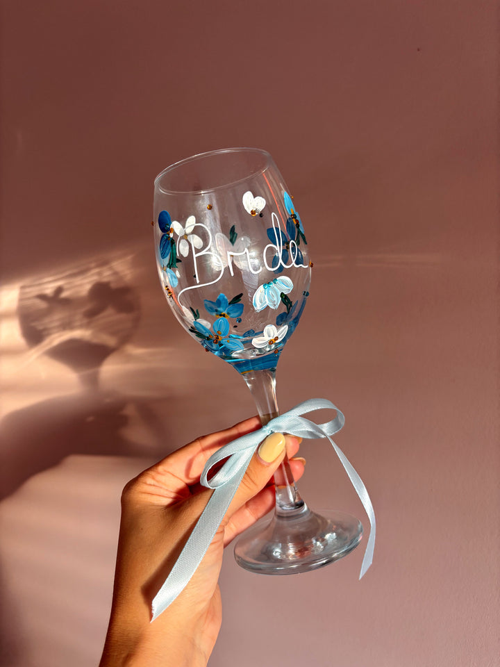 Hand Painted Wedding/ Bridal Wine Glasses With Embellishment