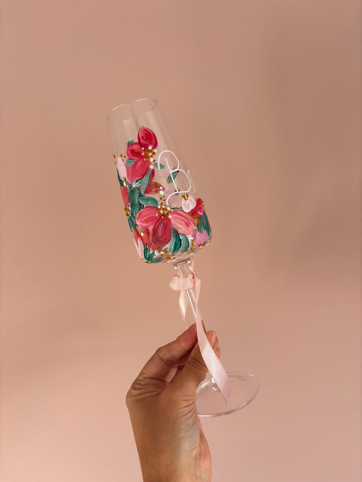 Premium Hand Painted Wedding/ Bridal Prosecco Glasses With Embellishment