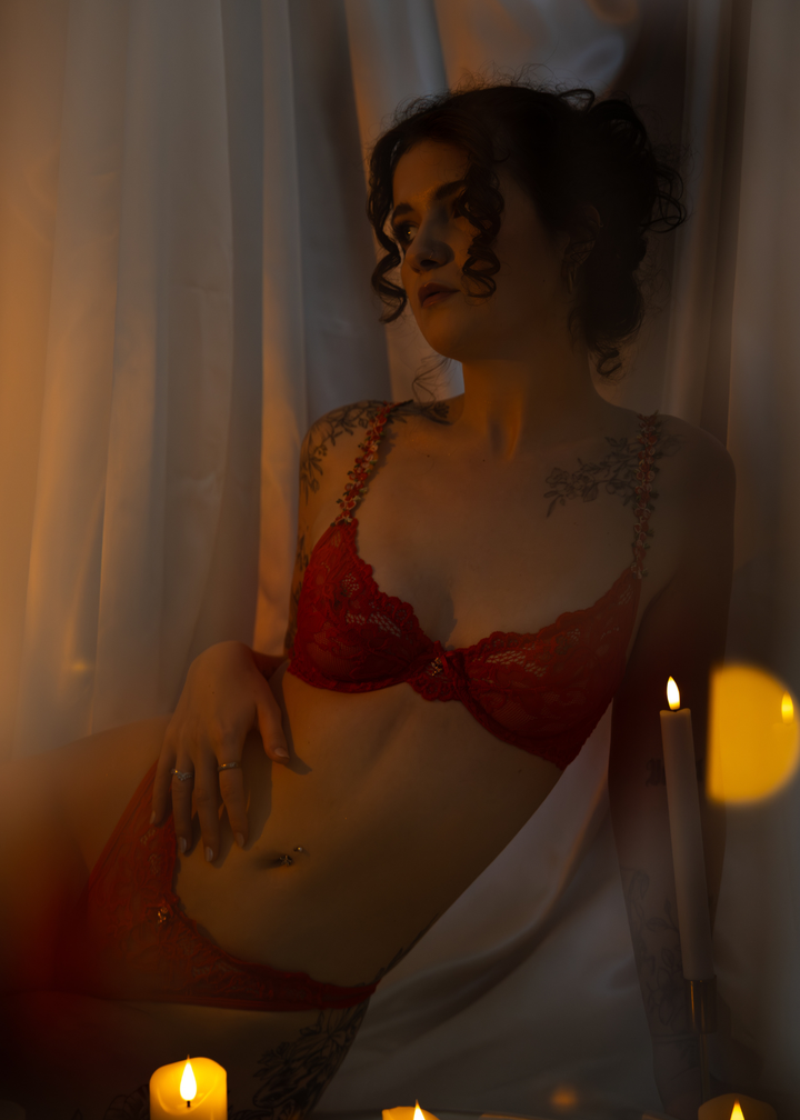 Scarlett Red Underwired Lingerie Set With Floral Straps