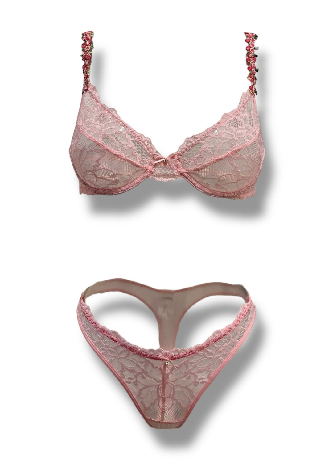 Isabella Pink Underwired Lingerie Set With Floral Straps