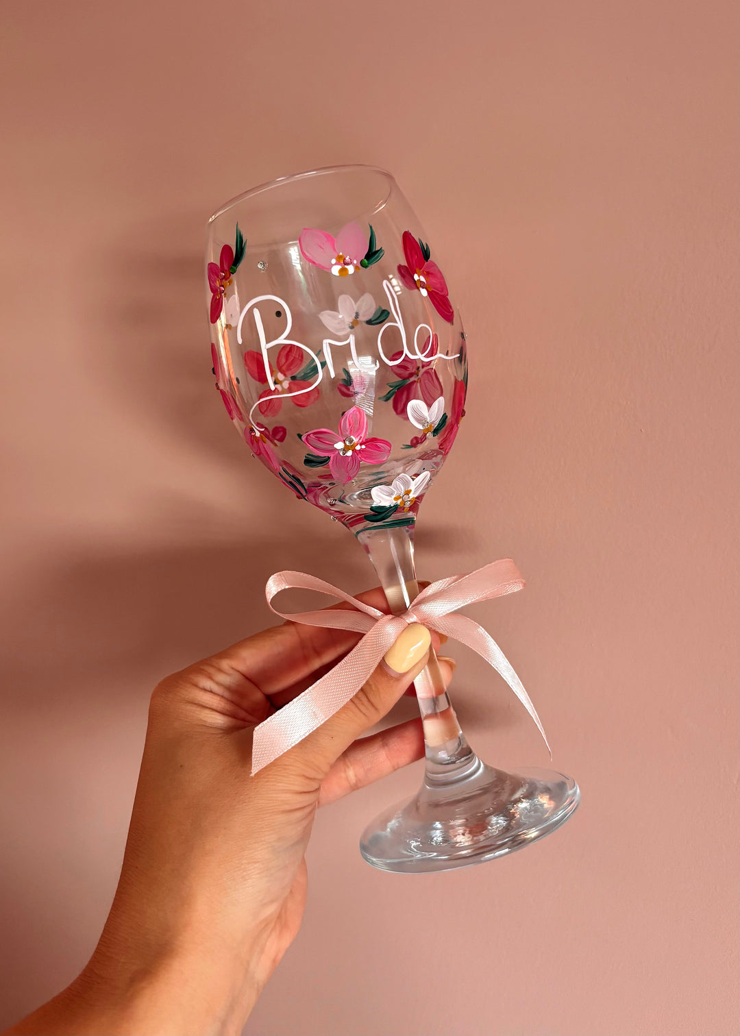 Hand Painted Wedding/ Bridal Wine Glasses With Embellishment
