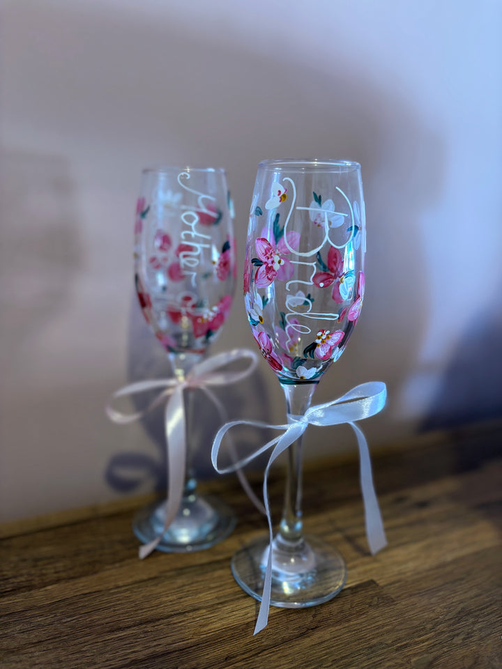 Hand Painted Wedding/ Bridal Prosecco Glasses