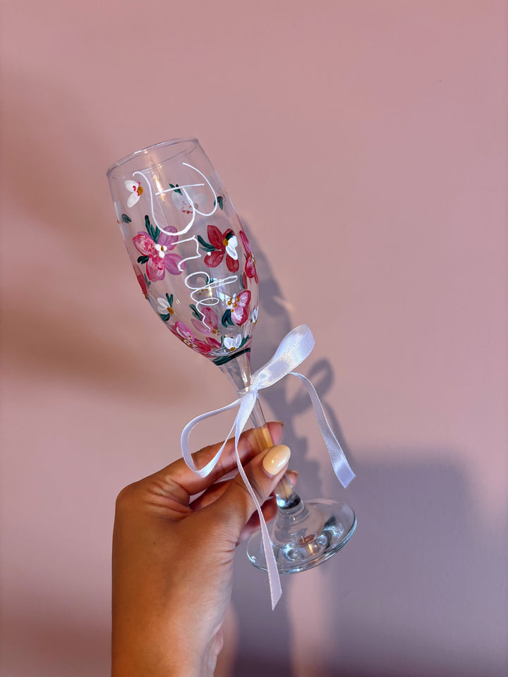 Hand Painted Wedding/ Bridal Prosecco Glasses