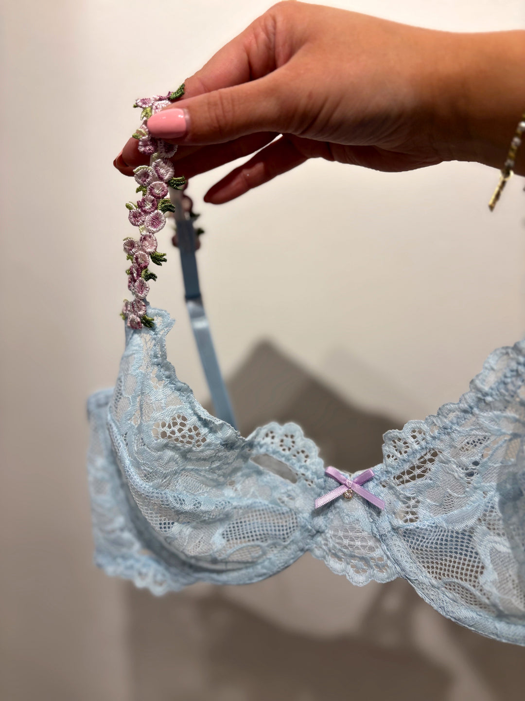 Periwinkle Blue & Lilac Underwired Lace Bra With Floral Straps (Copy)