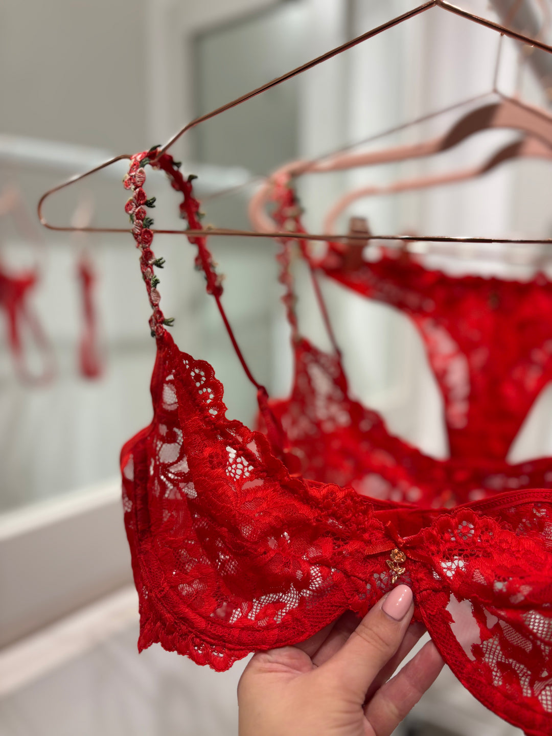 Scarlett Red Underwired Lingerie Set With Floral Straps