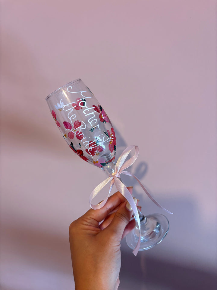 Hand Painted Wedding/ Bridal Prosecco Glasses