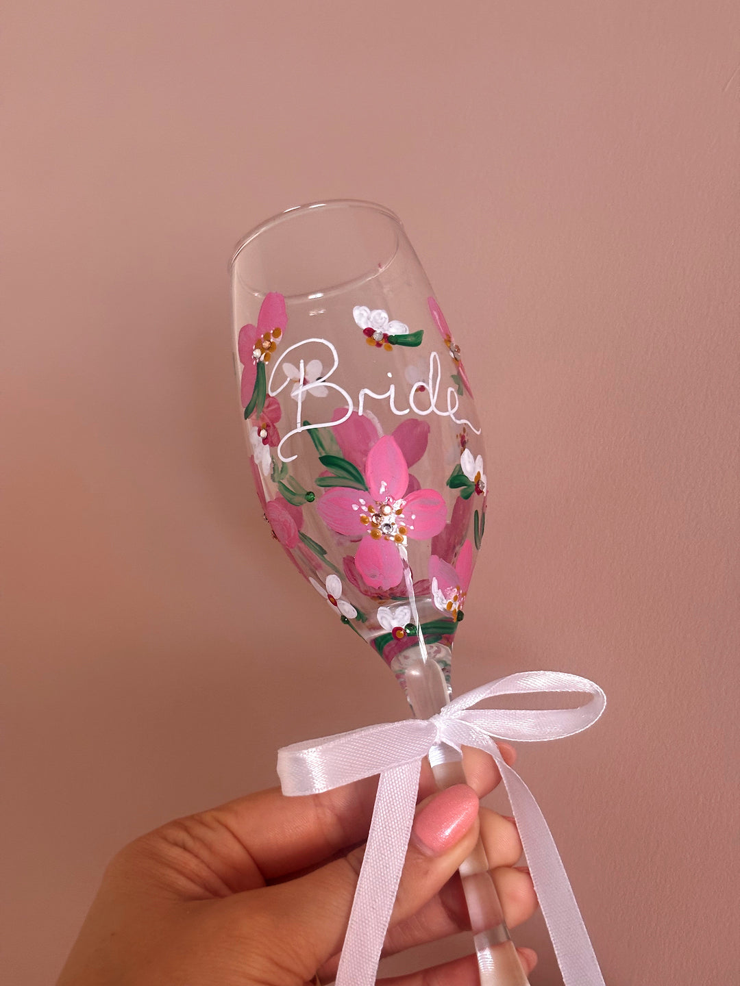 Hand Painted Wedding/ Bridal Glasses With Embellishment